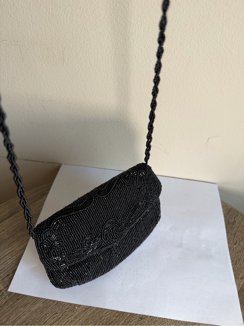 Black Beaded Evening Clutch with Braided Strap - Picture 4 of 10